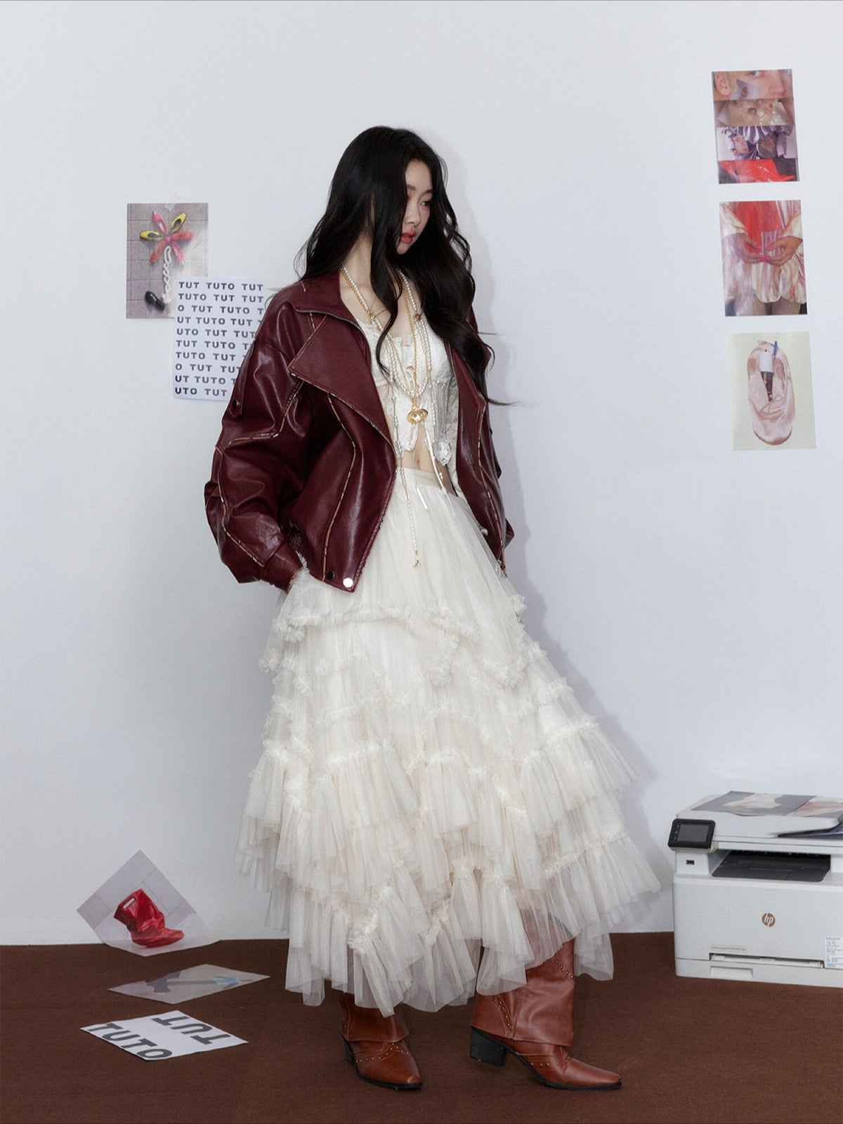 Angola Red Oversized Leather-Style Moto Jacket
