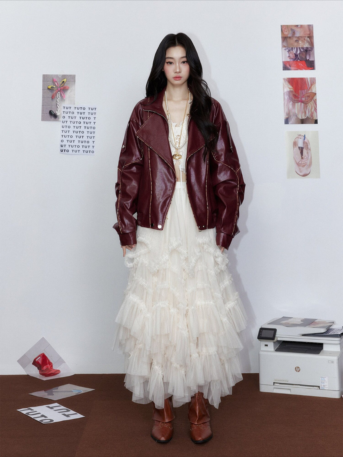 Angola Red Oversized Leather-Style Moto Jacket