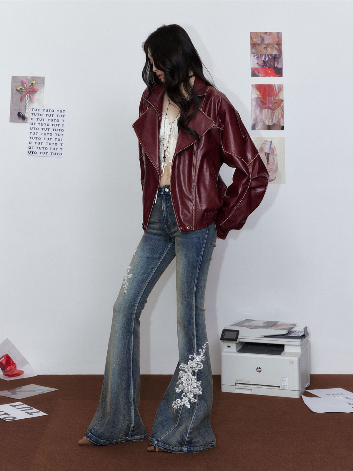 Angola Red Oversized Leather-Style Moto Jacket