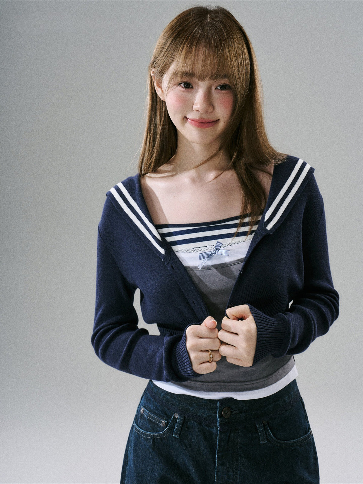 LOST FOREST - Navy Hooded Knit Cardigan