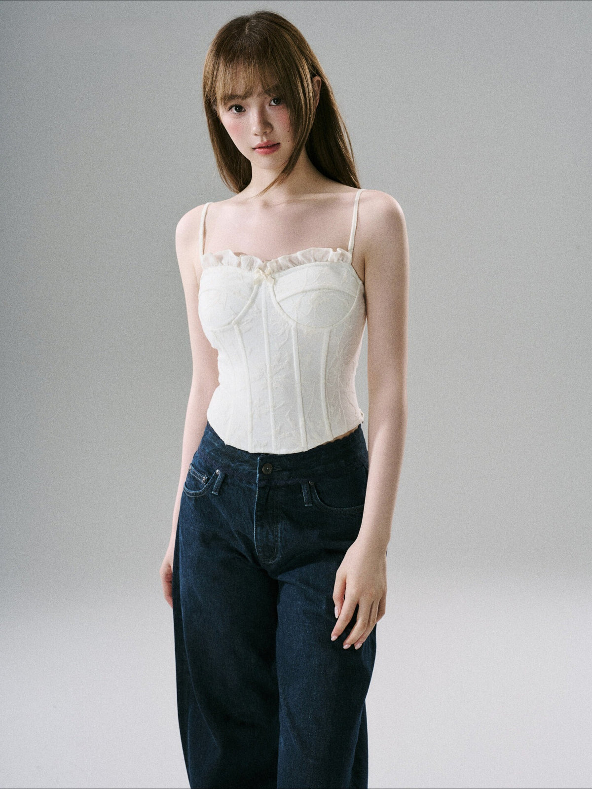 LOST FOREST - White Lace Boned Camisole Top