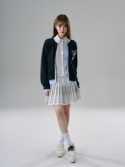 LOST FOREST - Blueberry Striped Pleated Cotton Mini Dress
