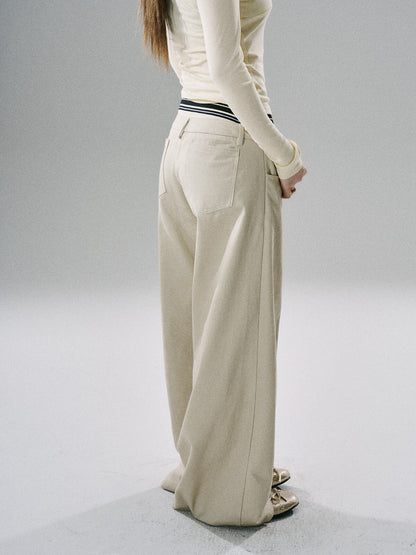 LOST FOREST - Khaki & Black Striped Wide-Leg Floor-Length Pants
