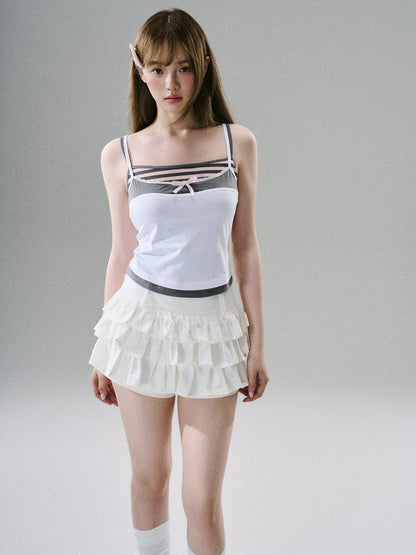 LOST FOREST - White Cotton Ruffle Utility Skirt
