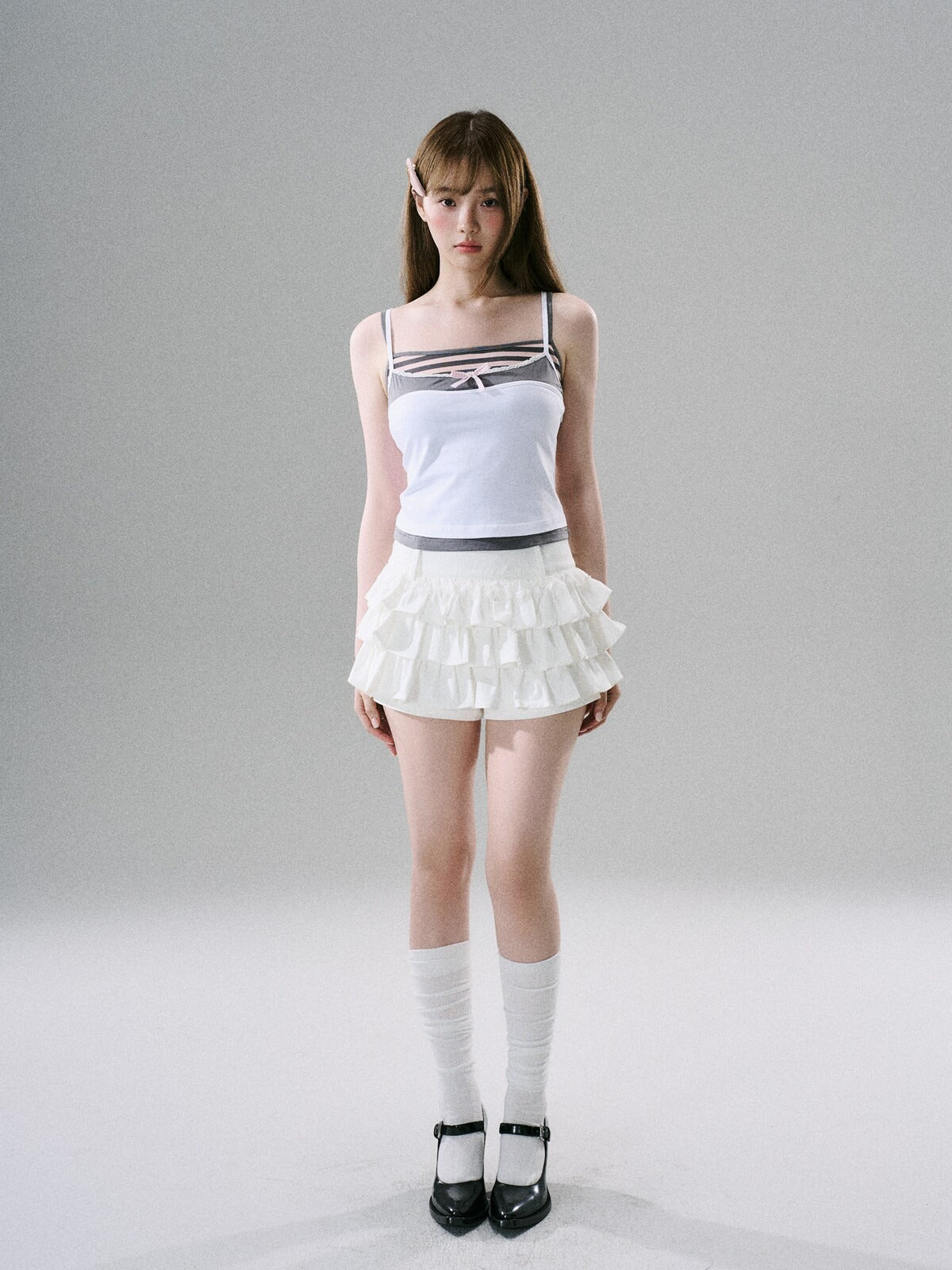 LOST FOREST - White Cotton Ruffle Utility Skirt