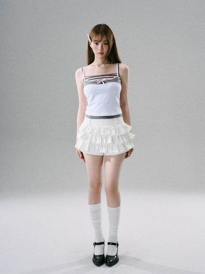 LOST FOREST - White Cotton Ruffle Utility Skirt