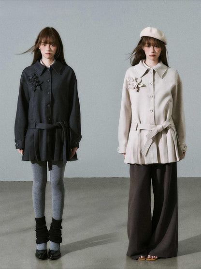 LOST FOREST - Charcoal Gray Flower Trench Coat