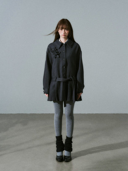 LOST FOREST - Charcoal Gray Flower Trench Coat
