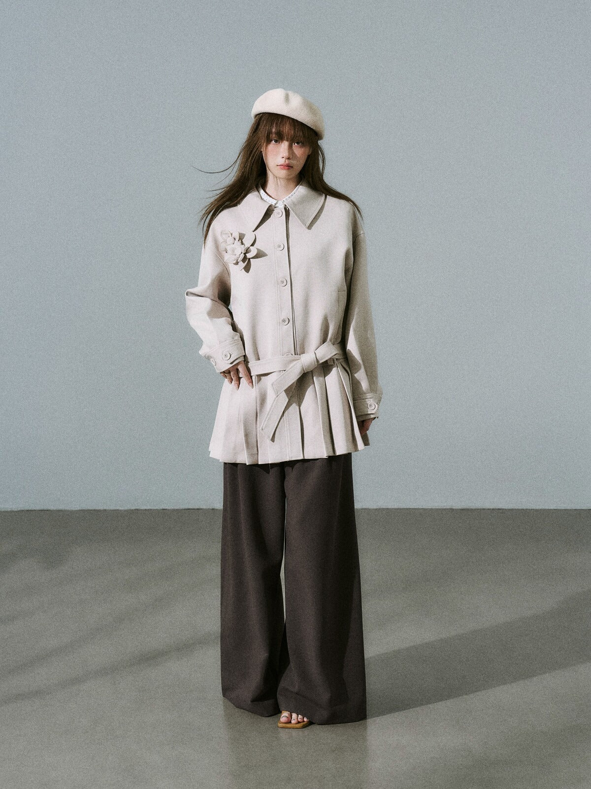 LOST FOREST - Light Khaki Flower Trench Coat