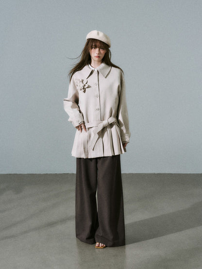 LOST FOREST - Light Khaki Flower Trench Coat