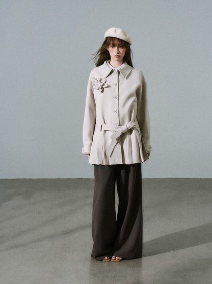 LOST FOREST - Light Khaki Flower Trench Coat