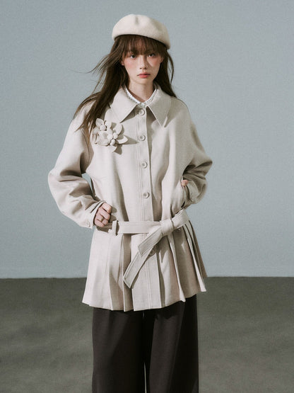 LOST FOREST - Light Khaki Flower Trench Coat