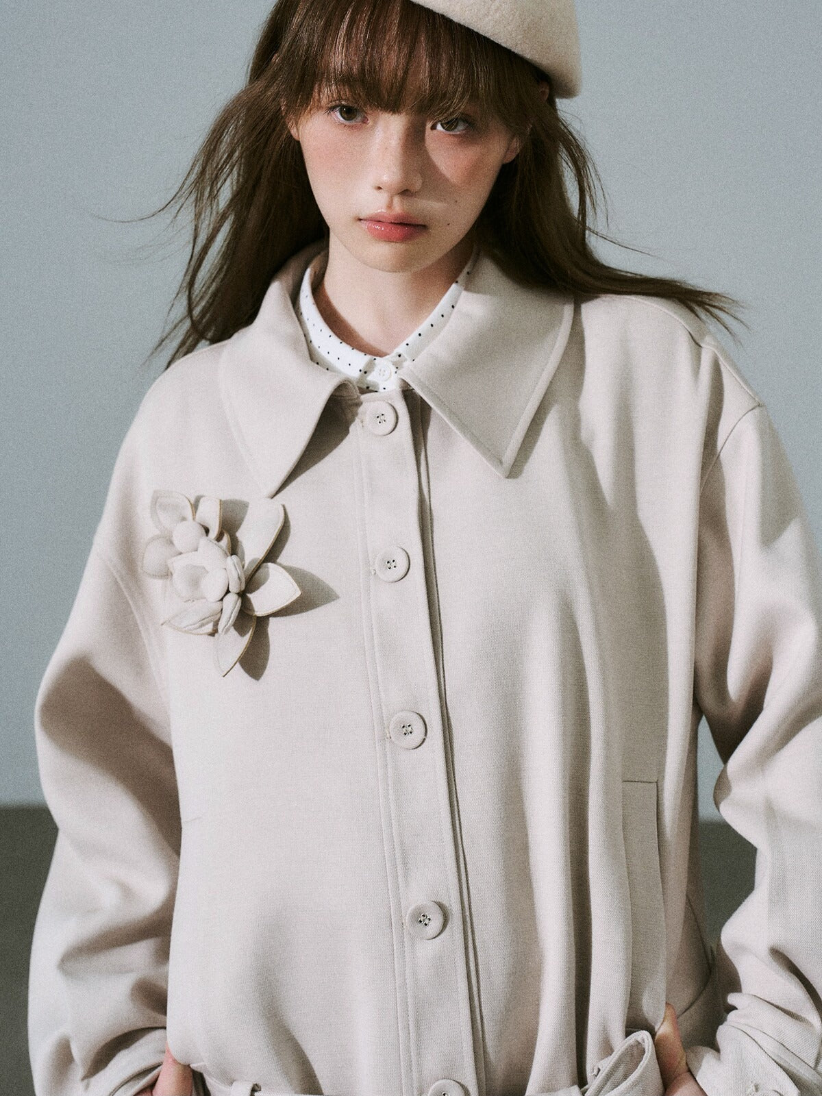 LOST FOREST - Light Khaki Flower Trench Coat
