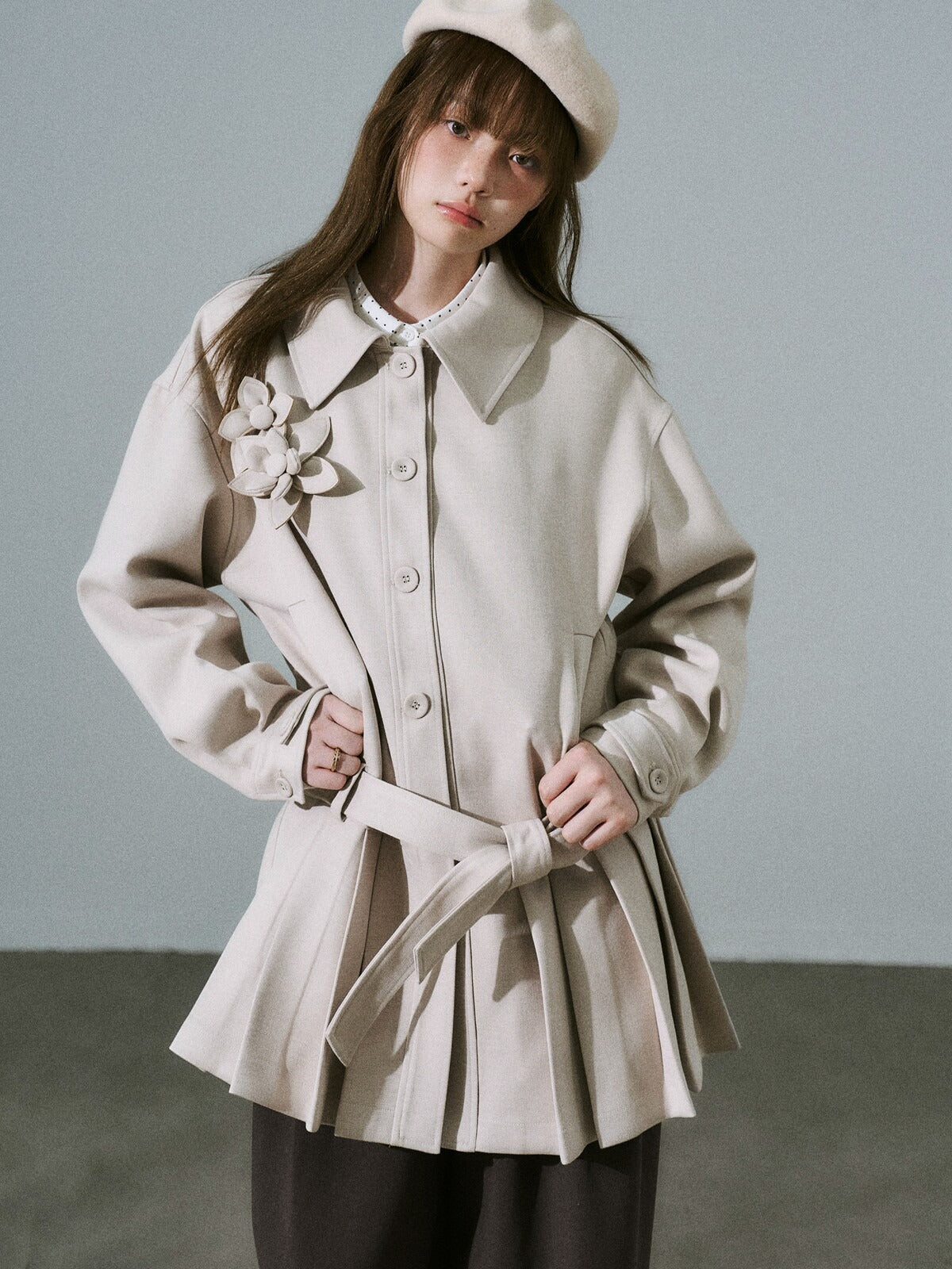 LOST FOREST - Light Khaki Flower Trench Coat