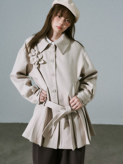 LOST FOREST - Light Khaki Flower Trench Coat