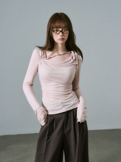LOST FOREST - Dusty Rose Pink Ruched Wool Blend Top
