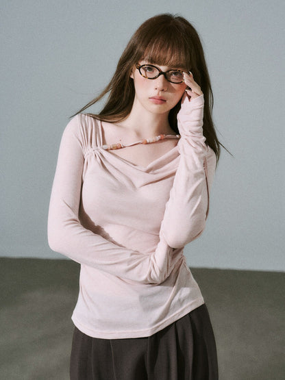 LOST FOREST - Dusty Rose Pink Ruched Wool Blend Top
