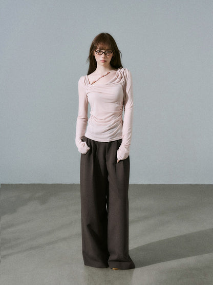 LOST FOREST - Dusty Rose Pink Ruched Wool Blend Top