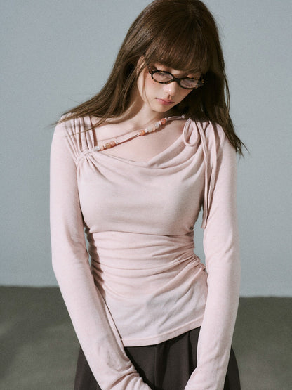 LOST FOREST - Dusty Rose Pink Ruched Wool Blend Top