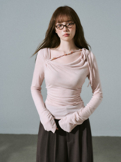 LOST FOREST - Dusty Rose Pink Ruched Wool Blend Top