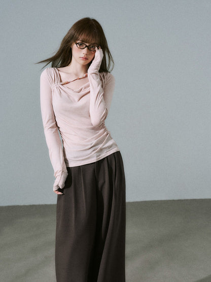 LOST FOREST - Dusty Rose Pink Ruched Wool Blend Top