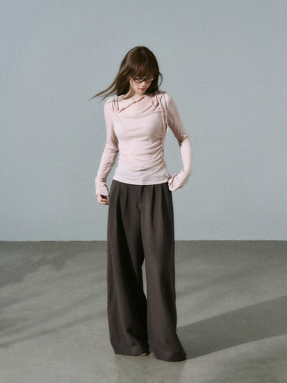 LOST FOREST - Dusty Rose Pink Ruched Wool Blend Top