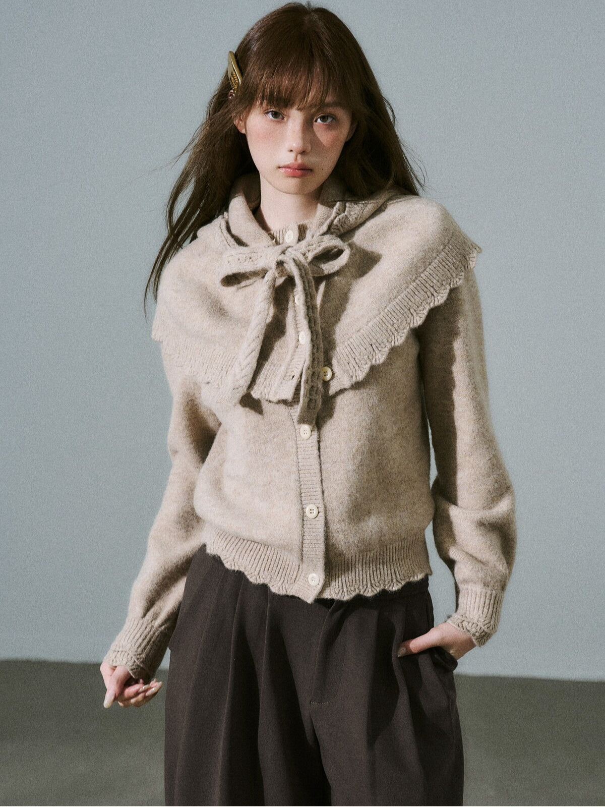 LOST FOREST - Coconut Milk Brown Cape Sweater Set