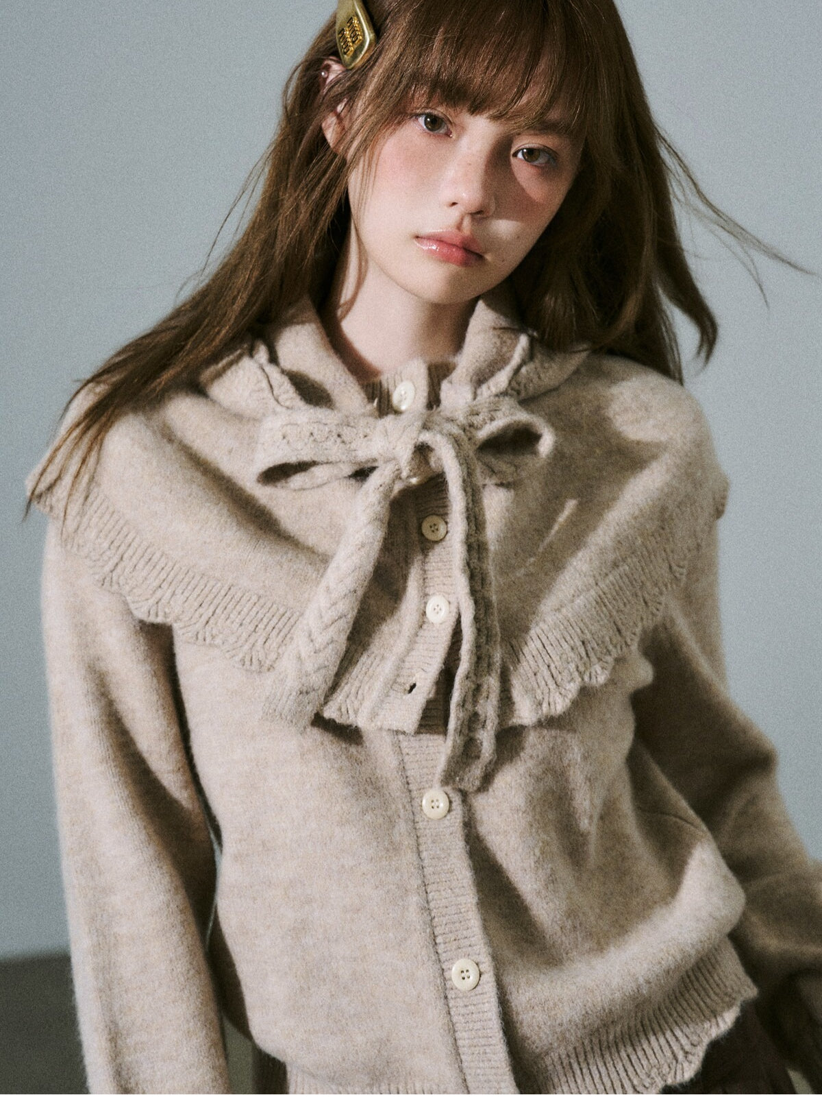 LOST FOREST - Coconut Milk Brown Cape Sweater Set