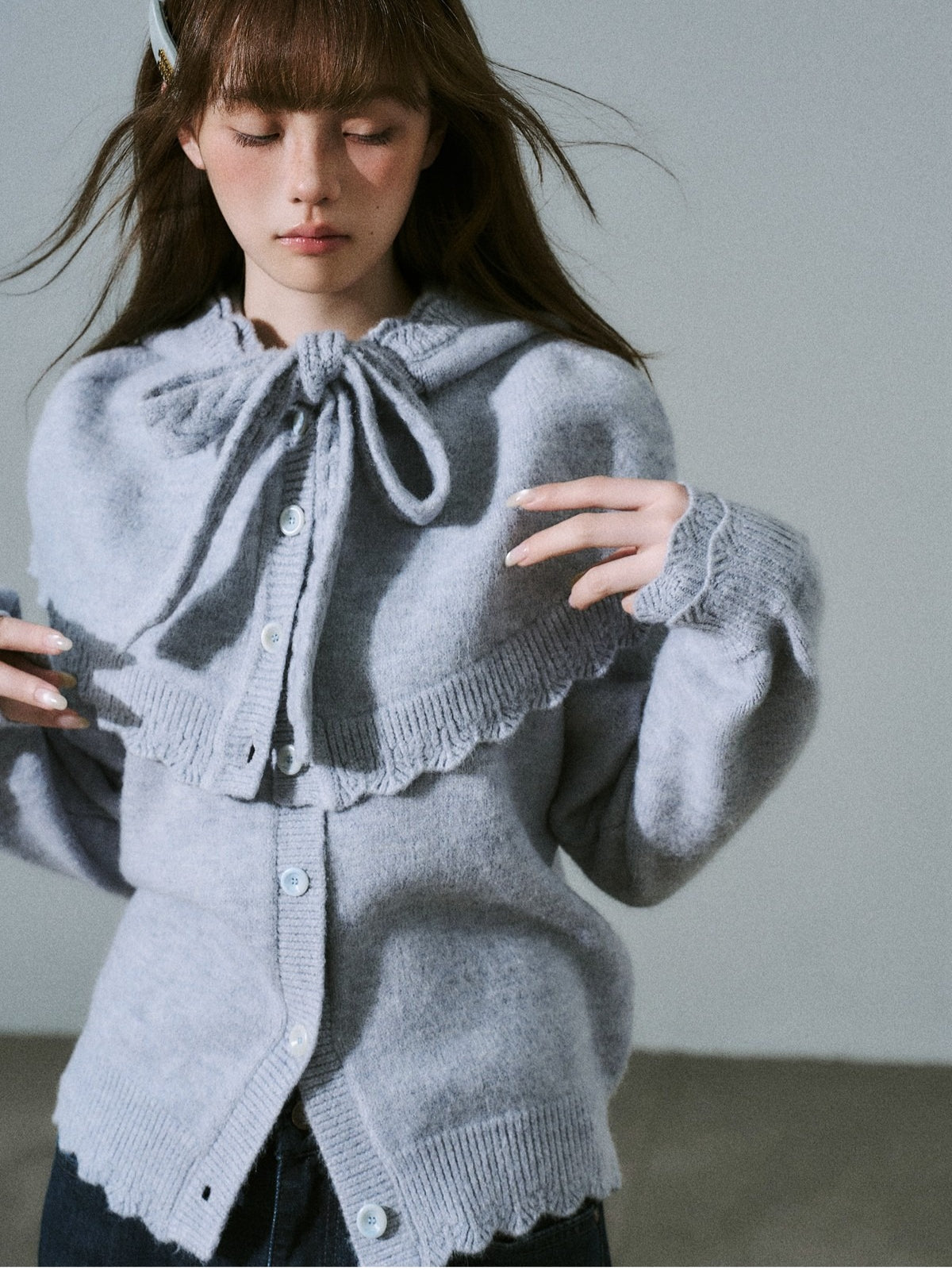 LOST FOREST - Misty Blue Gray Cape Sweater Set