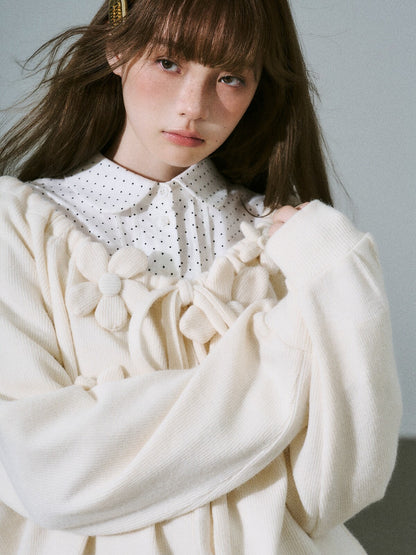 LOST FOREST - Cream Apricot Drawstring Knit Sweater