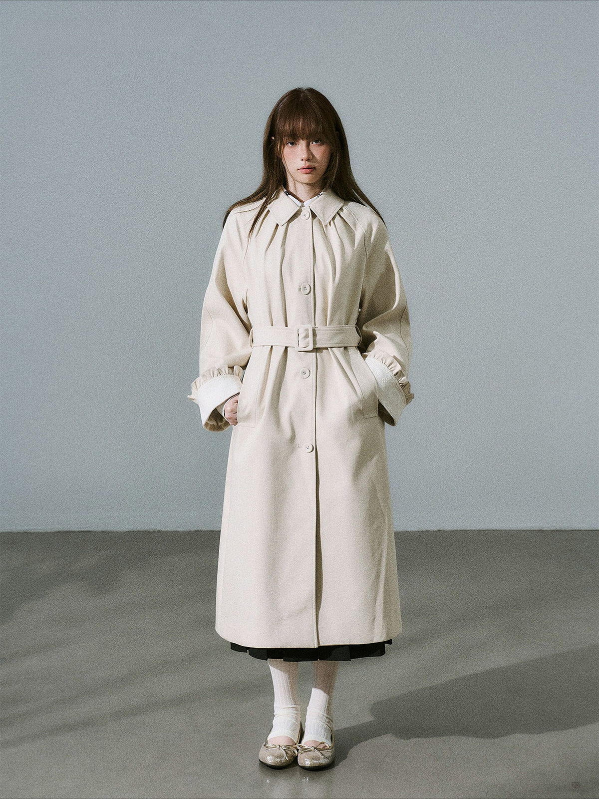 LOST FOREST - Light Milk Tea Lyocell Trench Coat