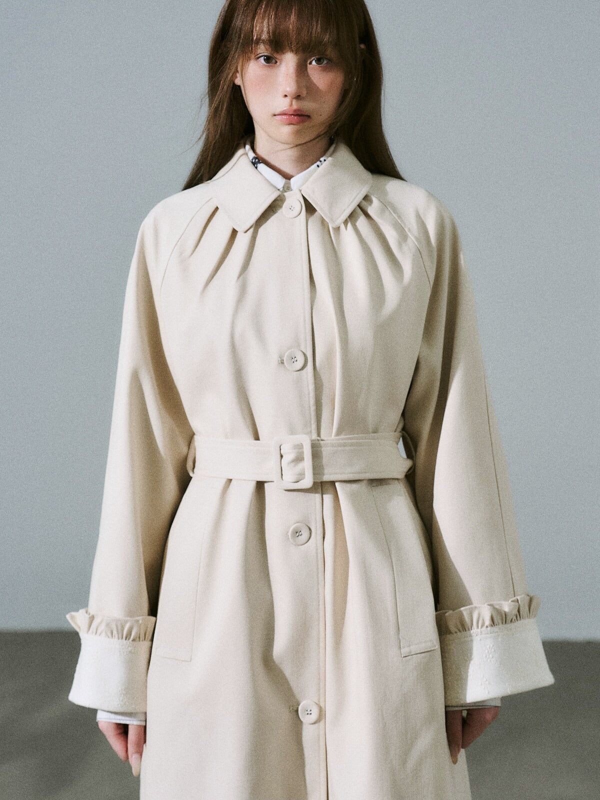 LOST FOREST - Light Milk Tea Lyocell Trench Coat