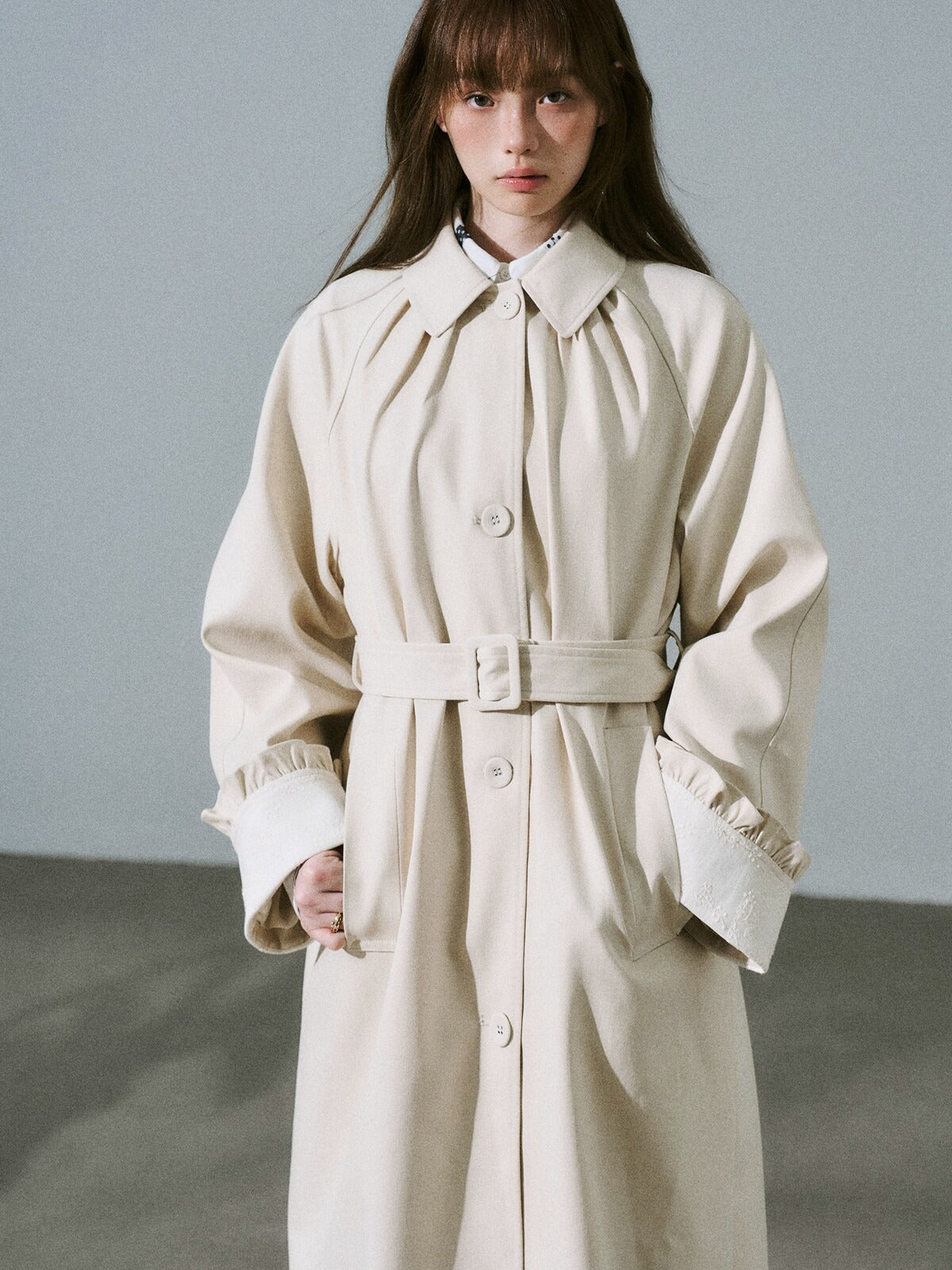 LOST FOREST - Light Milk Tea Lyocell Trench Coat