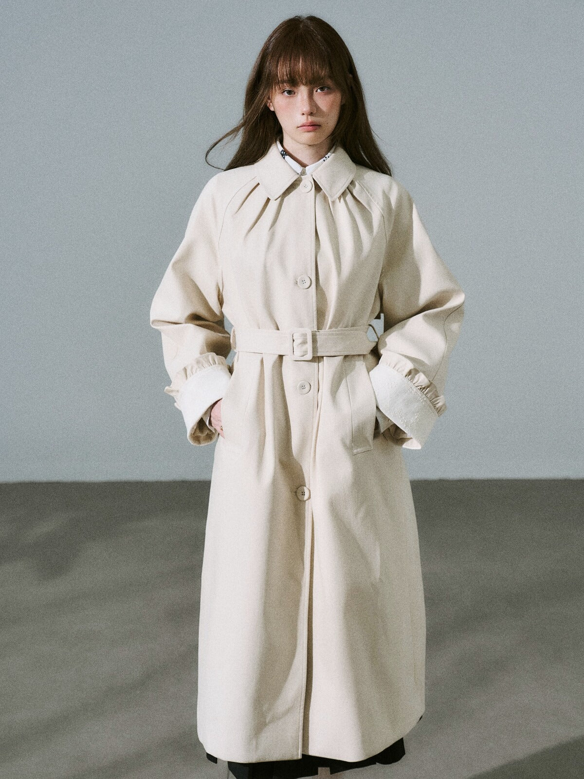 LOST FOREST - Light Milk Tea Lyocell Trench Coat
