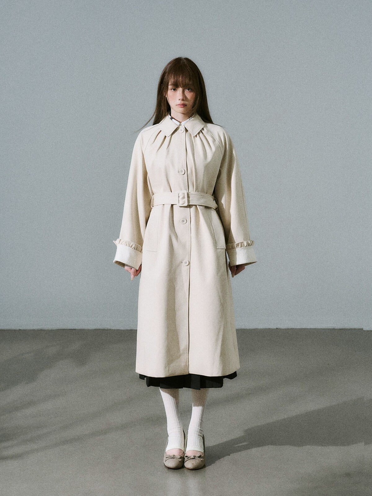 LOST FOREST - Light Milk Tea Lyocell Trench Coat