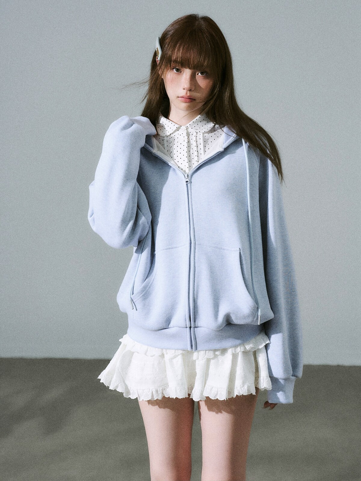 LOST FOREST - Sea Salt Blue Bow Hooded Cardigan