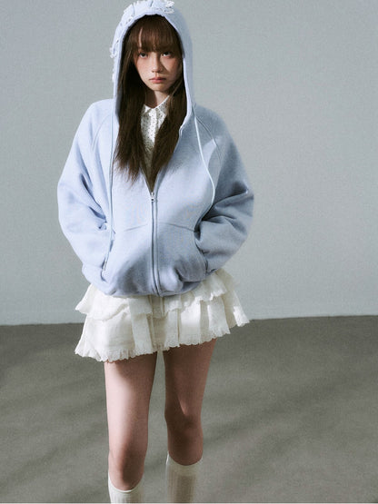 LOST FOREST - Sea Salt Blue Bow Hooded Cardigan