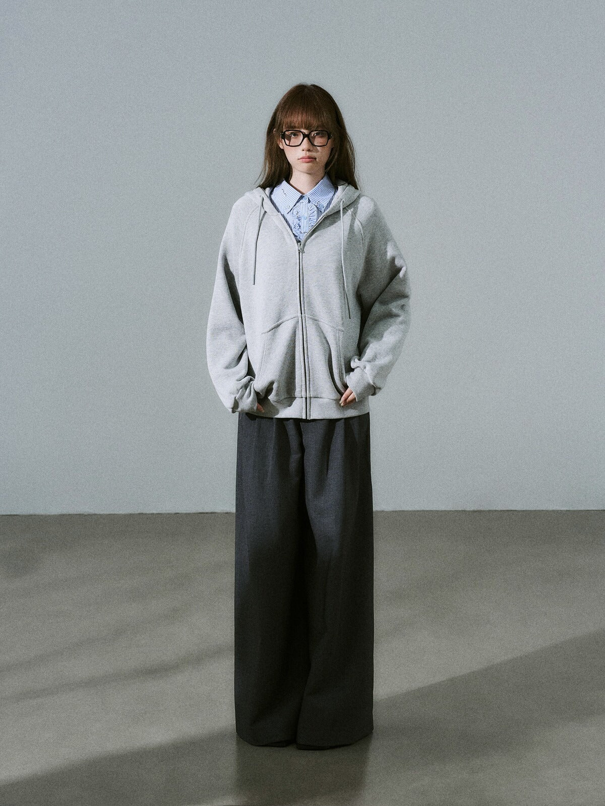 LOST FOREST - Mist Gray Bow Hooded Cardigan