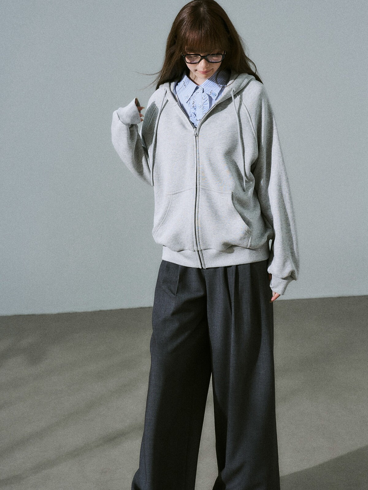 LOST FOREST - Mist Gray Bow Hooded Cardigan