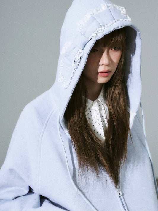LOST FOREST - Sea Salt Blue Bow Hooded Cardigan