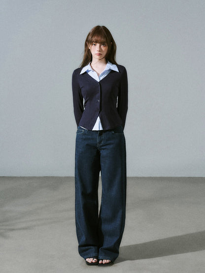 LOST FOREST - Blue Stripe Layered Knit Top