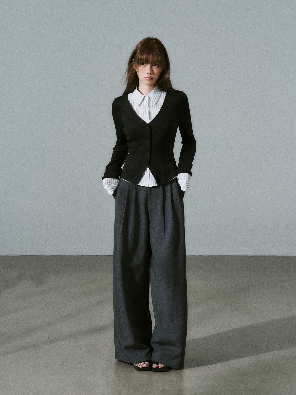 LOST FOREST - Black & White Stripe Layered Knit Top