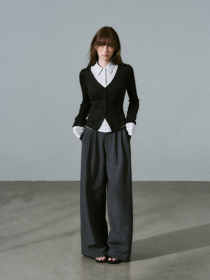 LOST FOREST - Black & White Stripe Layered Knit Top