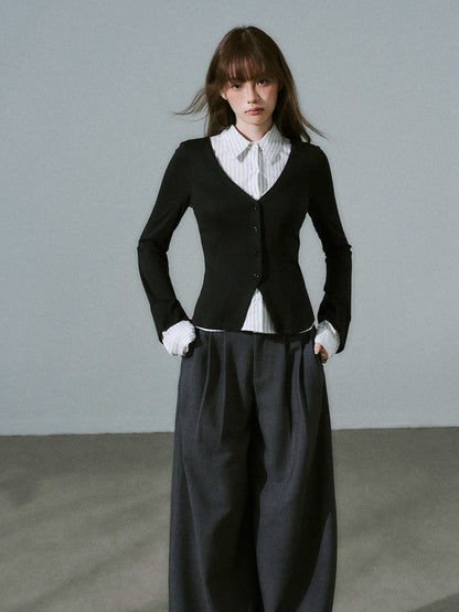 LOST FOREST - Black & White Stripe Layered Knit Top
