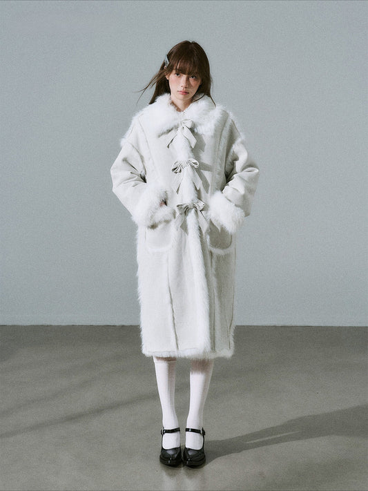 LOST FOREST - Silver Gray Faux Fur Long Coat