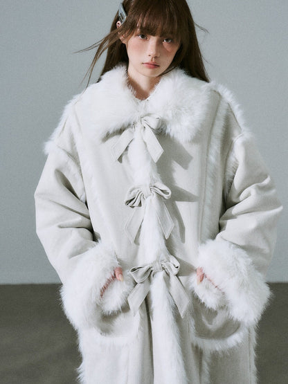 LOST FOREST - Silver Gray Faux Fur Long Coat