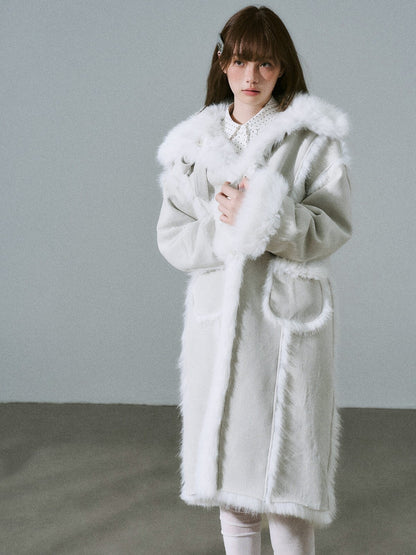 LOST FOREST - Silver Gray Faux Fur Long Coat