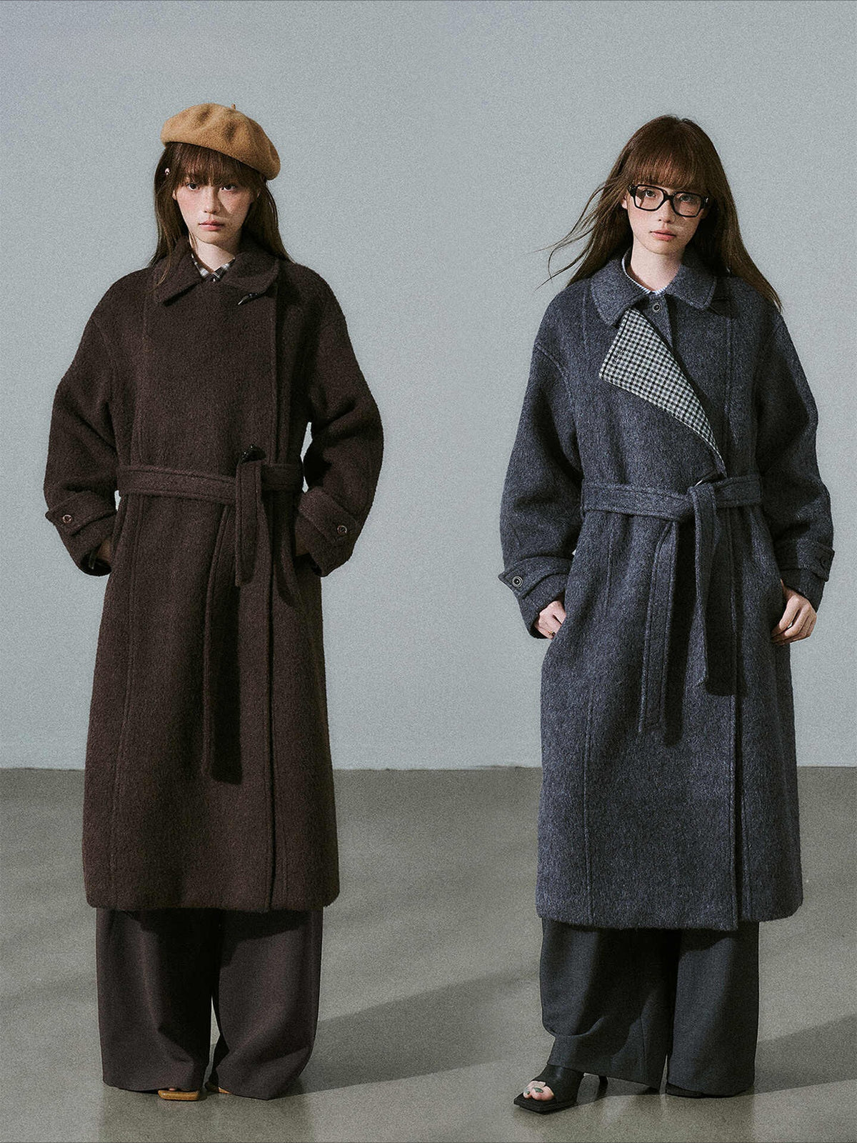 LOST FOREST - Red Brown Wool Blend Plaid Coat