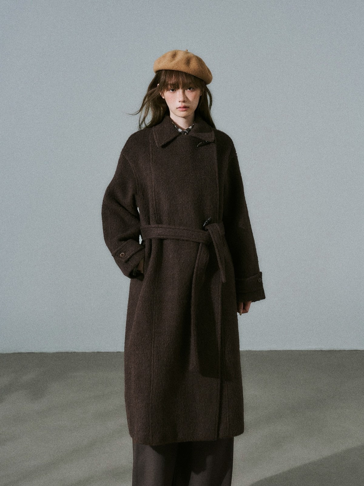 LOST FOREST - Red Brown Wool Blend Plaid Coat