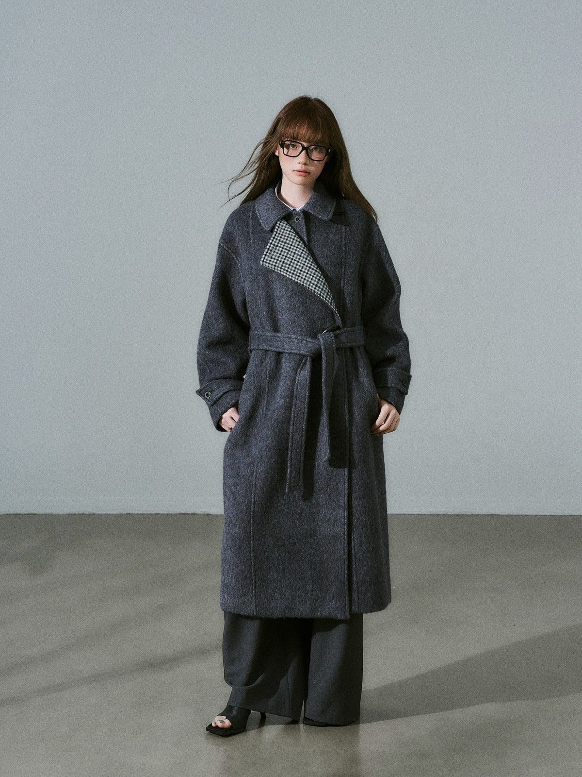 LOST FOREST - Blue Gray Wool Blend Plaid Coat